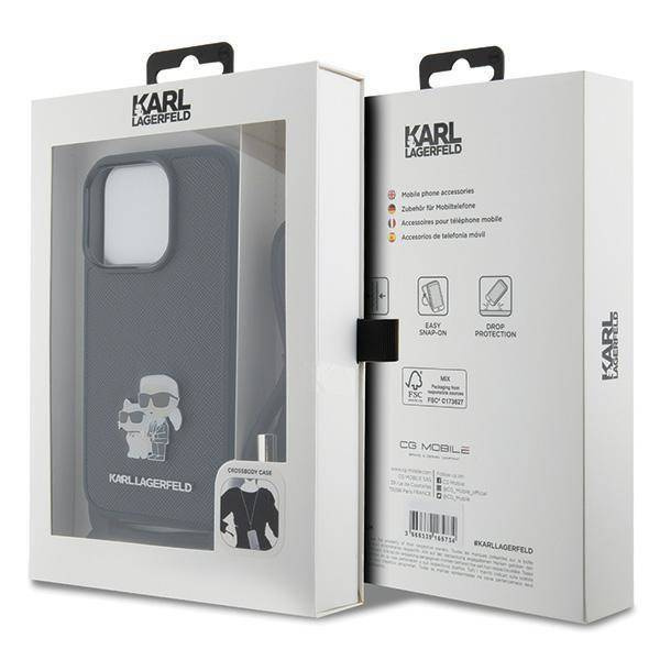 Karl Lagerfeld Crossbody Saffiano Metal Pin Karl &amp; Choupette case for iPhone 15 Pro - black