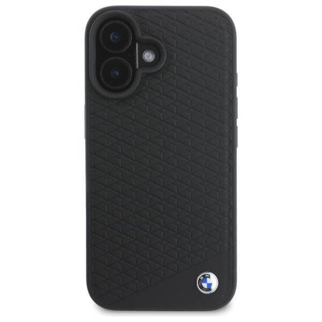Original Handyhülle IPHONE 16 BMW Hardcase Signature Leather Diamond Metal Logo MagSafe (BMHMP16S23RDDK) schwarz