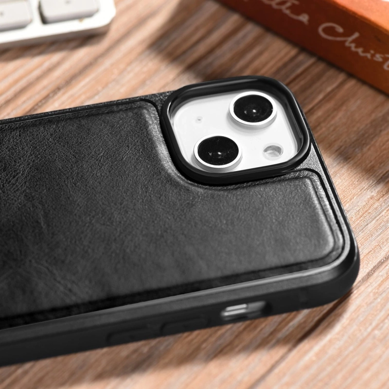 iCarer Leather Oil Wax etui pokryte naturalną skórą do iPhone 14 Plus czarny (WMI14220719-BK)