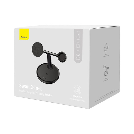 Baseus Swan ładowarka indukcyjna (kompatybilna z MagSafe) stojak do iPhone, Apple Watch, AirPods + kabel USB-C 1m czarny (WXTE000101)