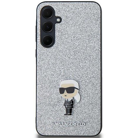 Oryginalne Etui KARL LAGERFELD hardcase Fixed Glitter Choupette Logo Metal Pin KLHCSA35GCNPSG do Samsung Galaxy A35 srebrny