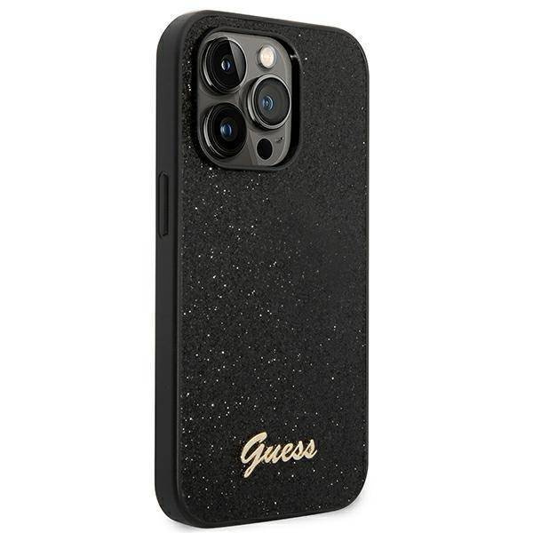 Guess Glitter Flakes Metal Logo Case – Etui iPhone 14 Pro (czarny)