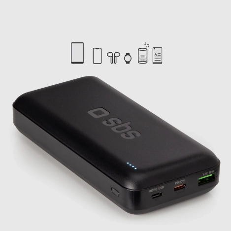 Powerbank SBS TTBB20000PD20K 20000 mAh 20W PD USB-C, USB-A, Micro-USB - Schwarz