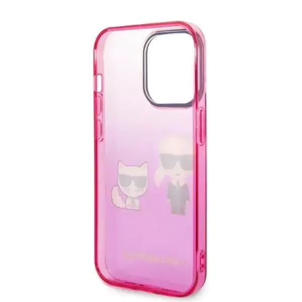 Oryginalne Etui IPHONE 14 PLUS Karl Lagerfeld Hardcase Gradient Ikonik Karl & Choupette (KLHCP14MTGKCP) różowe