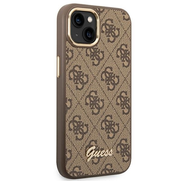 Original Case IPHONE 14 Guess Hard Case 4G Vintage Gold Logo (GUHCP14SHG4SHW) brown
