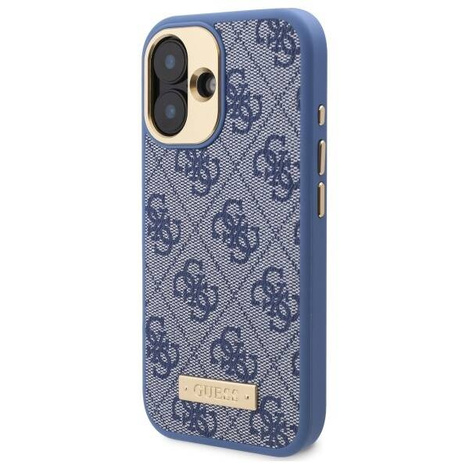 Original Handyhülle IPHONE 16 PLUS Guess Hardcase 4G Logo Plate MagSafe (GUHMP16MU4GPRB) blau