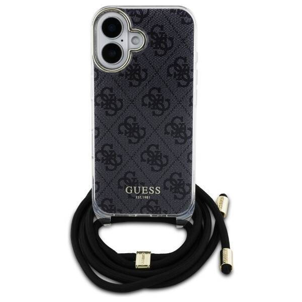 Original Handyhülle IPHONE 16 Guess Hardcase Crossbody Cord 4G Print (GUHCP16SHC4SEK) schwarz