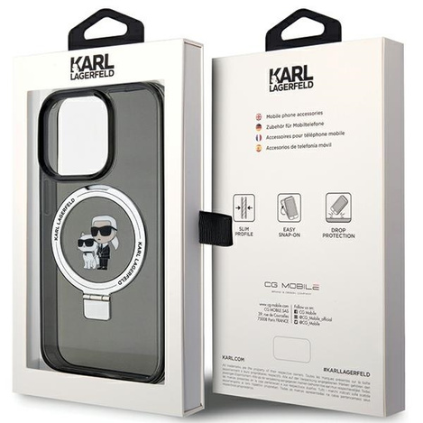 Karl Lagerfeld KLHMP13LHMRSKCK iPhone 13 Pro 6,1&quot; schwarz/schwarz Hardcase Ringständer Karl&amp;Choupette MagSafe