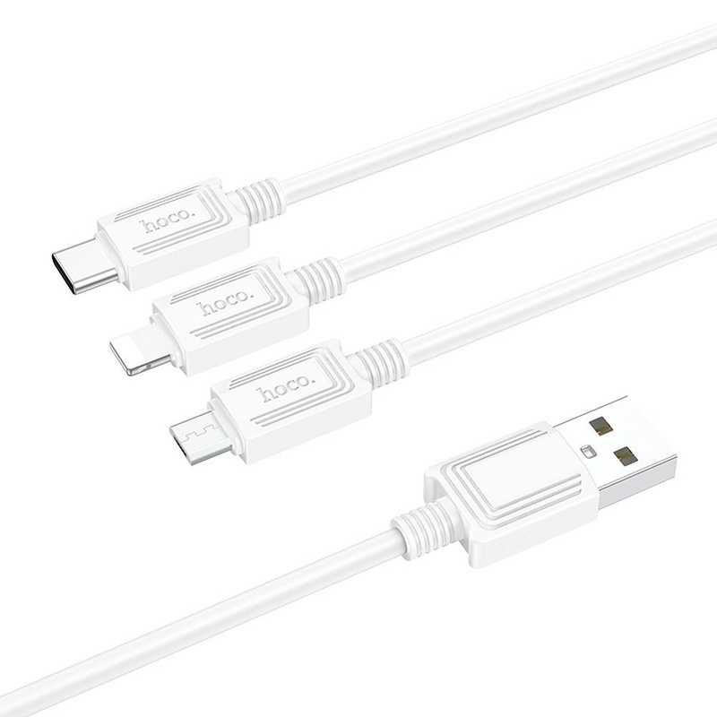 HOCO kabel 3w1 USB A do Lightning / Micro USB / Typ C 2A X74 1 m biały