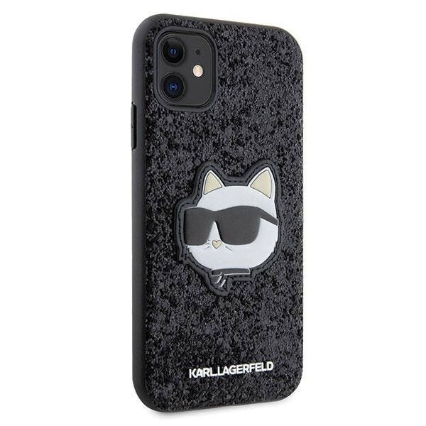 Karl Lagerfeld KLHCN61G2CPK iPhone 11 / Xr 6,1" schwarz/schwarzes Hartschalenetui mit glitzerndem Choupette-Patch