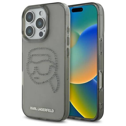 Original Handyhülle IPHONE 16 PRO MAX Karl Lagerfeld Hardcase IML Rhinestones Karl Head (KLHCP16XHKHDCELK) schwarz
