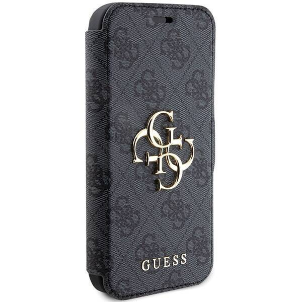 Original Handyhülle APPLE IPHONE 15 PRO Guess Book 4G Metal Gold Logo (GUBKP15L4GMGGR) grau