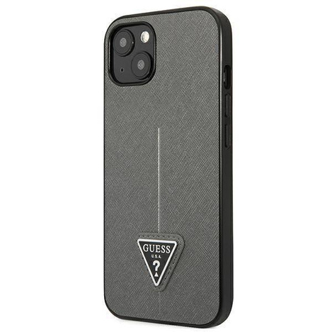 Original Handyhülle IPHONE 14 PLUS Guess Hardcase Saffianotriangle Logo (GUHCP14MPSATLG) silber