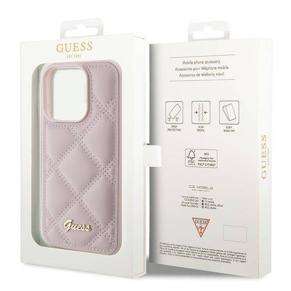 Guess Quilted Metal Logo-Hülle für iPhone 15 Pro Max – Rosa