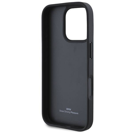 Original Case IPHONE 16 PRO BMW Hardcase Signature Leather Crossing Lines Pattern (BMHCP16L23RCGPK) black
