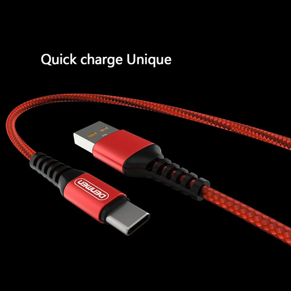 DENMEN KABEL USB DO LIGHTNING 2.4A WZMACNIANY OPLOT IPHONE DENMEN CZERWONY 1M D02L