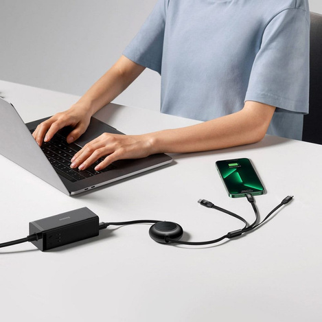 Baseus Bright Mirror 2 einziehbares Kabel 3in1 USB Type C - Micro USB + Lightning + USB Type C 3.5A 1.1m schwarz (CAMJ010201)