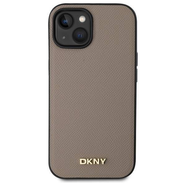 Etui DKNY Grained Metal Logo MagSafe na iPhone 15 - beżowe