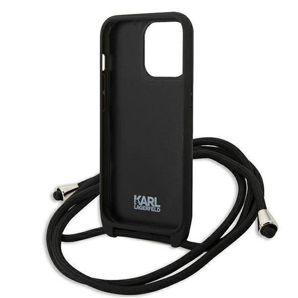 Original Handyhülle IPHONE 13 PRO Karl Lagerfeld Hardcase Leather Monogram Patch And Cord Iconik (KLHCP13LCMNIPK) schwarz