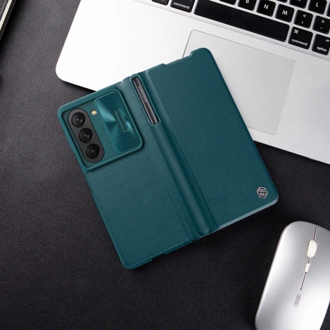 Nillkin Qin Leather Pro Leather Case with Camera Protector for Samsung Galaxy Z Fold 5 - Black
