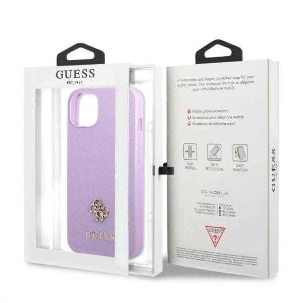 Original Case IPHONE 13 MINI Guess Hardcase Saffiano 4G Small Metal Logo purple