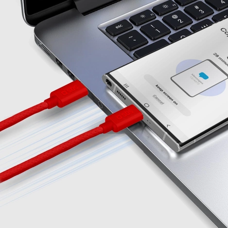 SBS TECABLETISSUETCCR USB-C – USB-C-Kabel 1,5 m 60 W geflochten – rot