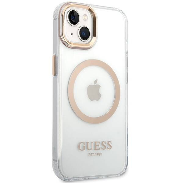 Oryginalne Etui IPHONE 14 PLUS / 15 PLUS Guess Hard Case Metal Outline Magsafe złote