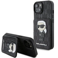 Etui Karl Lagerfeld Saffiano Cardslots and Stand Monogram Ikonik Patch do iPhone 15 - czarne