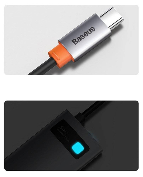 Baseus Metal Gleam 5w1 wielofunkcyjny HUB USB Typ C - USB Typ C Power Delivery 100 W / HDMI 4K 30 Hz / 3x USB 3.2 Gen 1 Szary (CAHUB-CX0G)