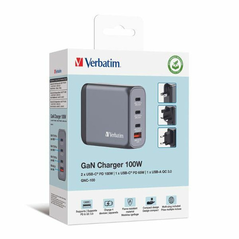 Verbatim Ładowarka sieciowa GaN 100W 3xUSB-C/USB-A + Adapter EU/UK/US GNC-100 32202