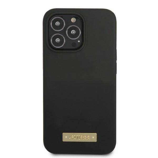Original Case IPHONE 13 PRO MAX Guess Hard Case Silicone Logo Plate MagSafe (GUHMP13XSPLK) black
