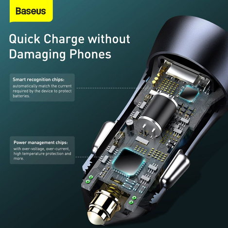 Baseus Golden Contactor Pro szybka ładowarka samochodowa USB Typ C / USB 40 W Power Delivery 3.0 Quick Charge 4+ SCP FCP AFC + kabel USB Typ C - Lightning szary (TZCCJD-B0G)