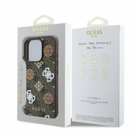 GUESS futerał do IPHONE 16 Pro kompatybilny z MagSafe GUHMP16LP4PWPW (PU Peony on 4G Background) brązowy