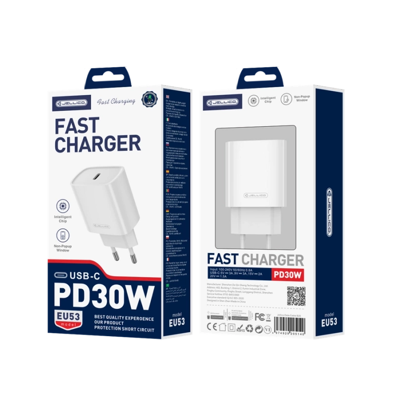JELLICO wall charger EU53 PD 30W 1xUSB-C White