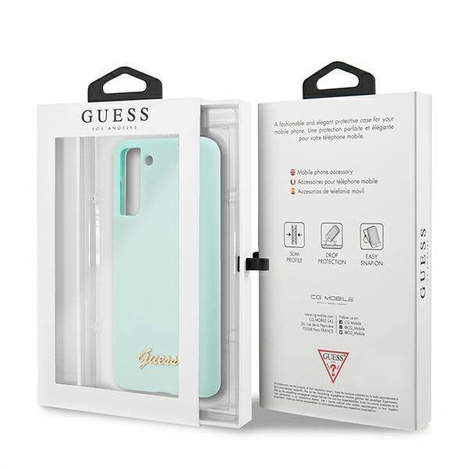 Guess GUHCS21MLSLMGLB S21+ G996 niebieski/blue hardcase Silicone Script Metal Logo