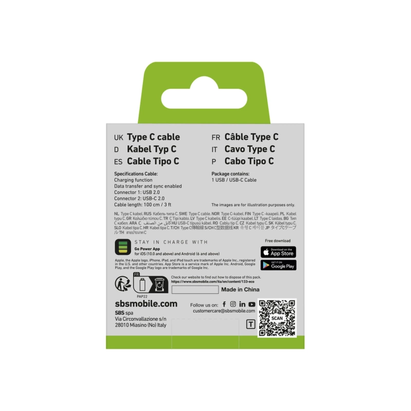 SBS TECABLETYC1KPOS USB-A – USB-C-Kabel 1 m – Schwarz