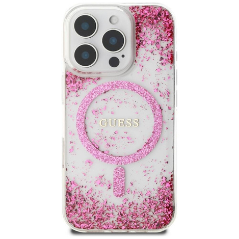 GUESS futerał do IPHONE 16 Pro kompatybilny z MagSafe GUHMP16LRGRGEP (Resin Bottom Glitter) różowy