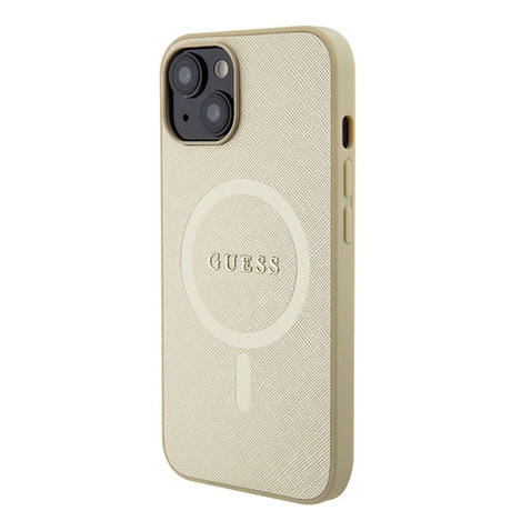 Original Handyhülle APPLE IPHONE 15 Guess Hardcase Saffiano MagSafe (GUHMP15SPSAHMCB) gold