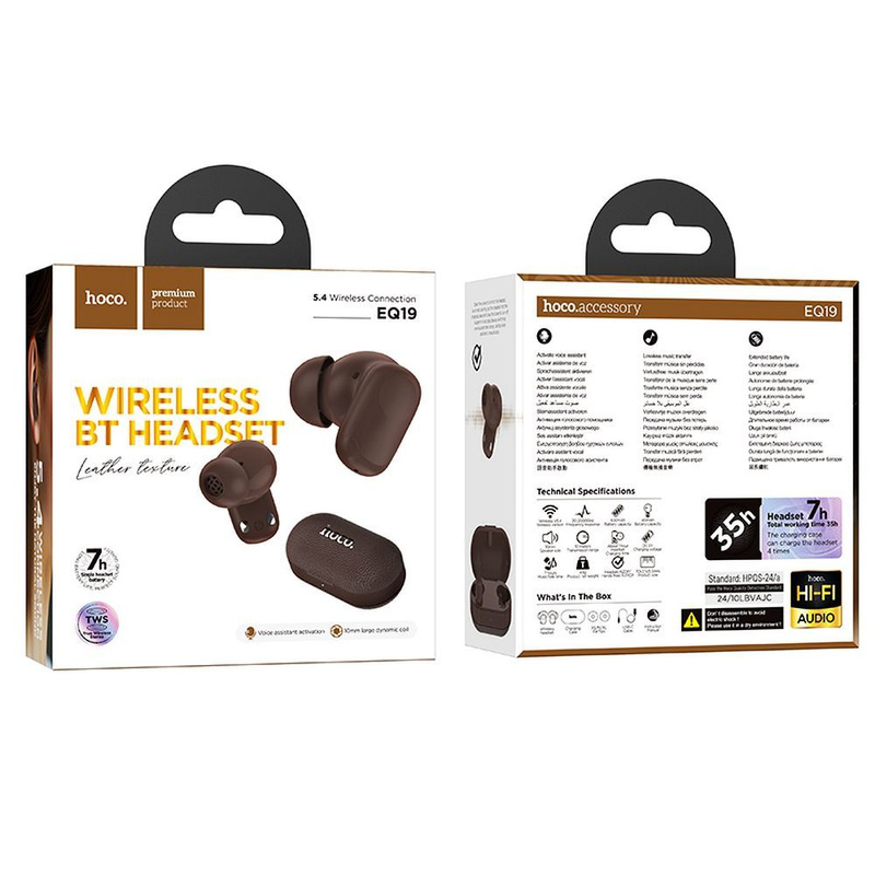 HOCO słuchawki bezprzewodowe bluetooth TWS EQ19 brązowe