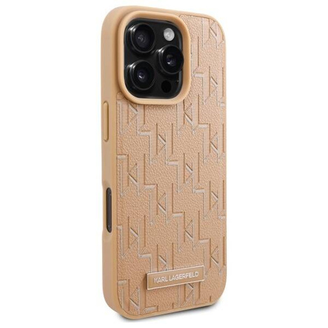 Karl Lagerfeld nakładka do iPhone 16 Pro 6,3" KLHMP16LPKHPORPE beżowa Hardcase Leather Monogram Metal Logo MagSafe