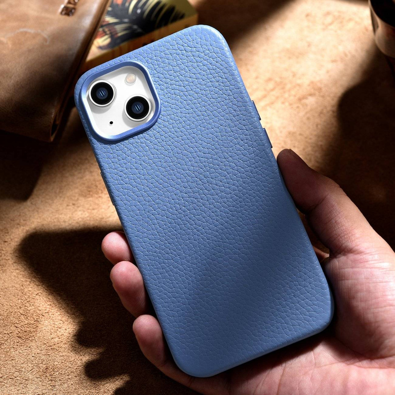 iCarer Case Leather genuine leather case for iPhone 14 Plus hellblau (WMI14220711-LB) (MagSafe compatible)