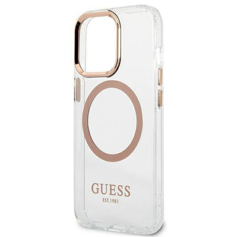 Original Handyhülle IPHONE 13 PRO MAX Guess Hard Case Metal Outline Magsafe gold