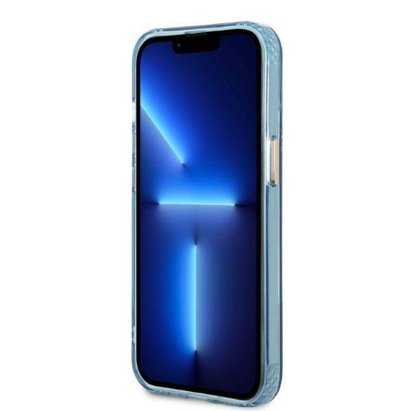 Original Handyhülle IPHONE 13 Guess Hard Case Gold Outline Translucent MagSafe (GUHMP13MHTCMB) blau