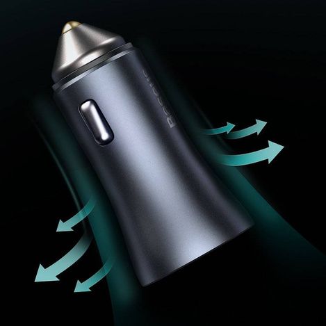 Baseus Golden Contactor Pro szybka ładowarka samochodowa USB Typ C / USB 40 W Power Delivery 3.0 Quick Charge 4+ SCP FCP AFC + kabel USB - USB Typ C szary (TZCCJD-0G)