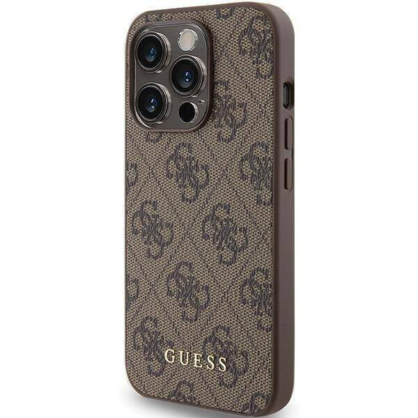 Guess 4G Metal Gold Logo Hülle für iPhone 15 Pro – braun