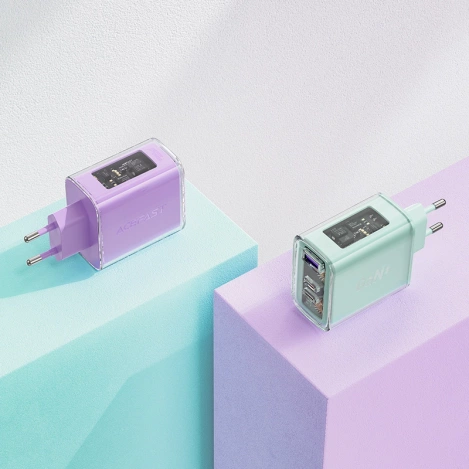 Acefast Ladegerät GaN 65W 3 Ports (1xUSB, 2xUSB C) rosa (A45)