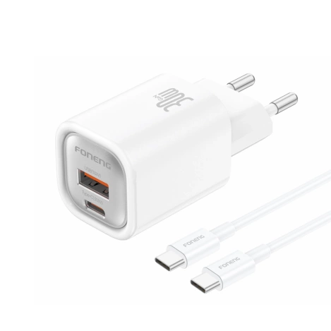 FONENG Netz-Ladegerät EU71 PD 30W 1xUSB-C + 1xUSB QC3.0 + kabel USB-C - USB-C weiss