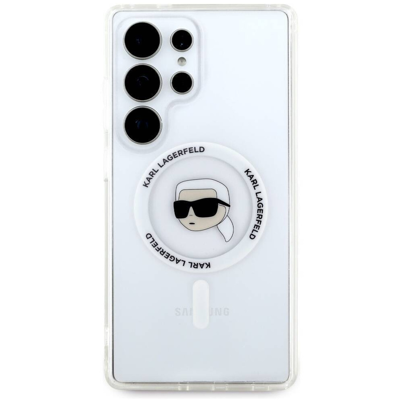 Etui Karl Lagerfeld Button Karl Head Printed Logo MagSafe Samsung Galaxy S25 Ultra biały