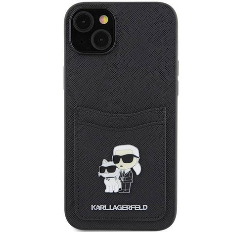Etui Karl Lagerfeld Saffiano Cardslot Karl&Choupette Metal Pin do iPhone 15 - czarne