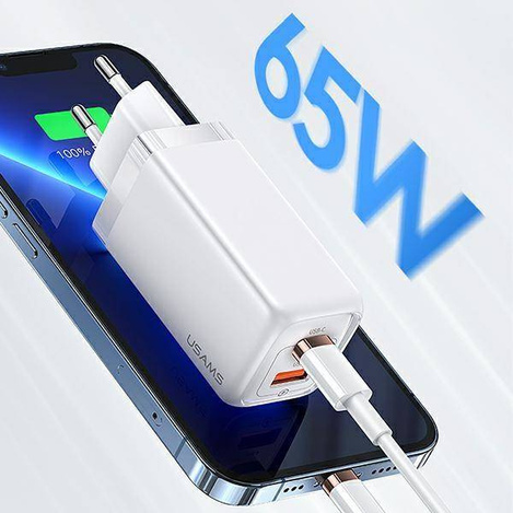 USAMS Ład. siec. 1xUSB-C+1xUSB T47 65W PD Fast Charging Super Si biały/white CC153TC02 (US-CC153)